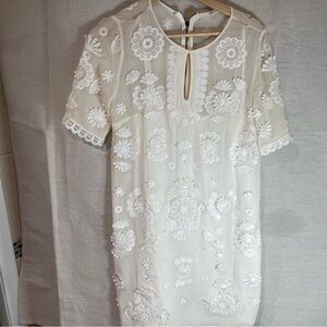 Club Monaco Cream Floral silk cutout Mini Dress